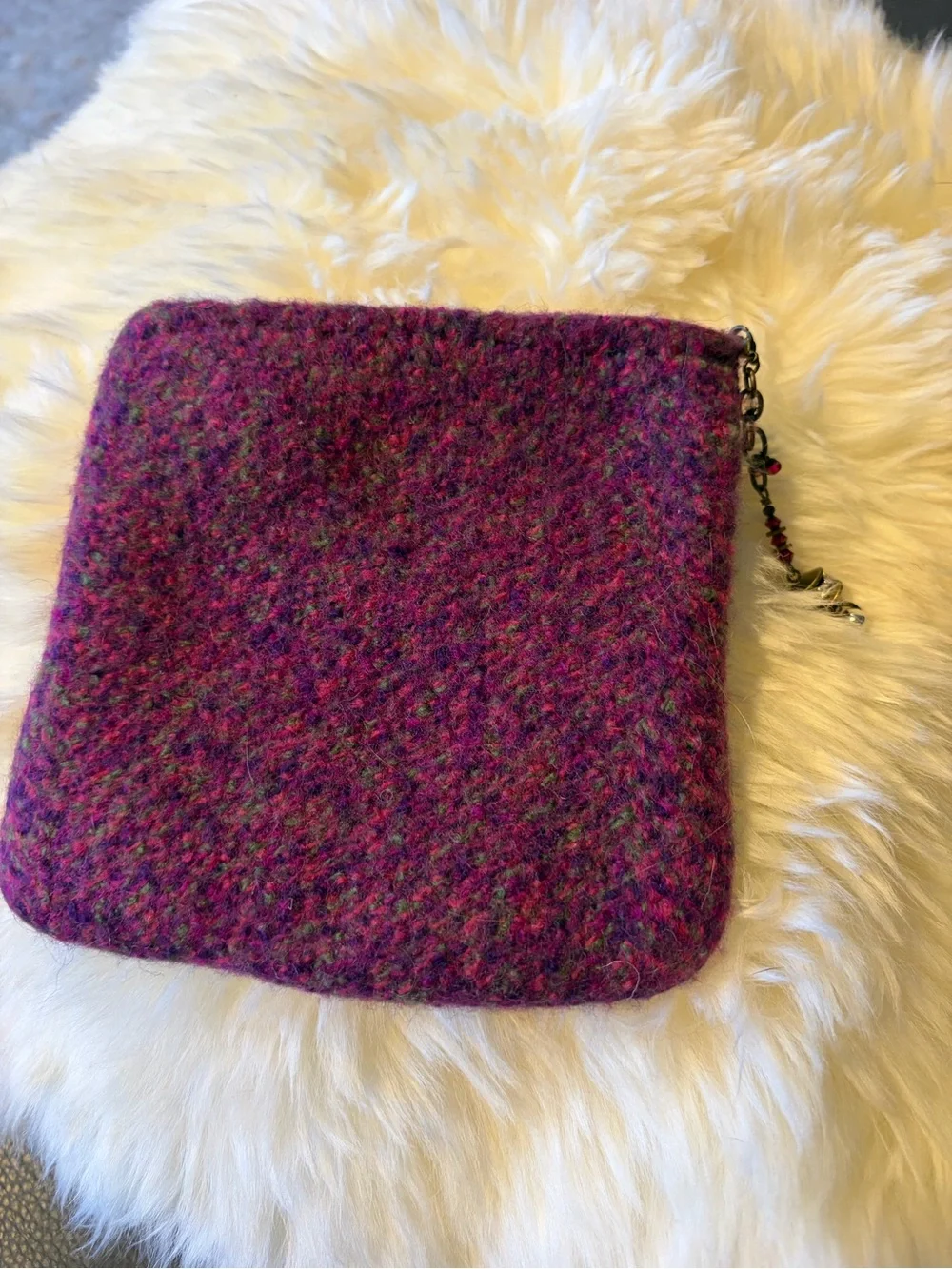 Handmade Wool Blend Purple Felt Wristlet Clutch